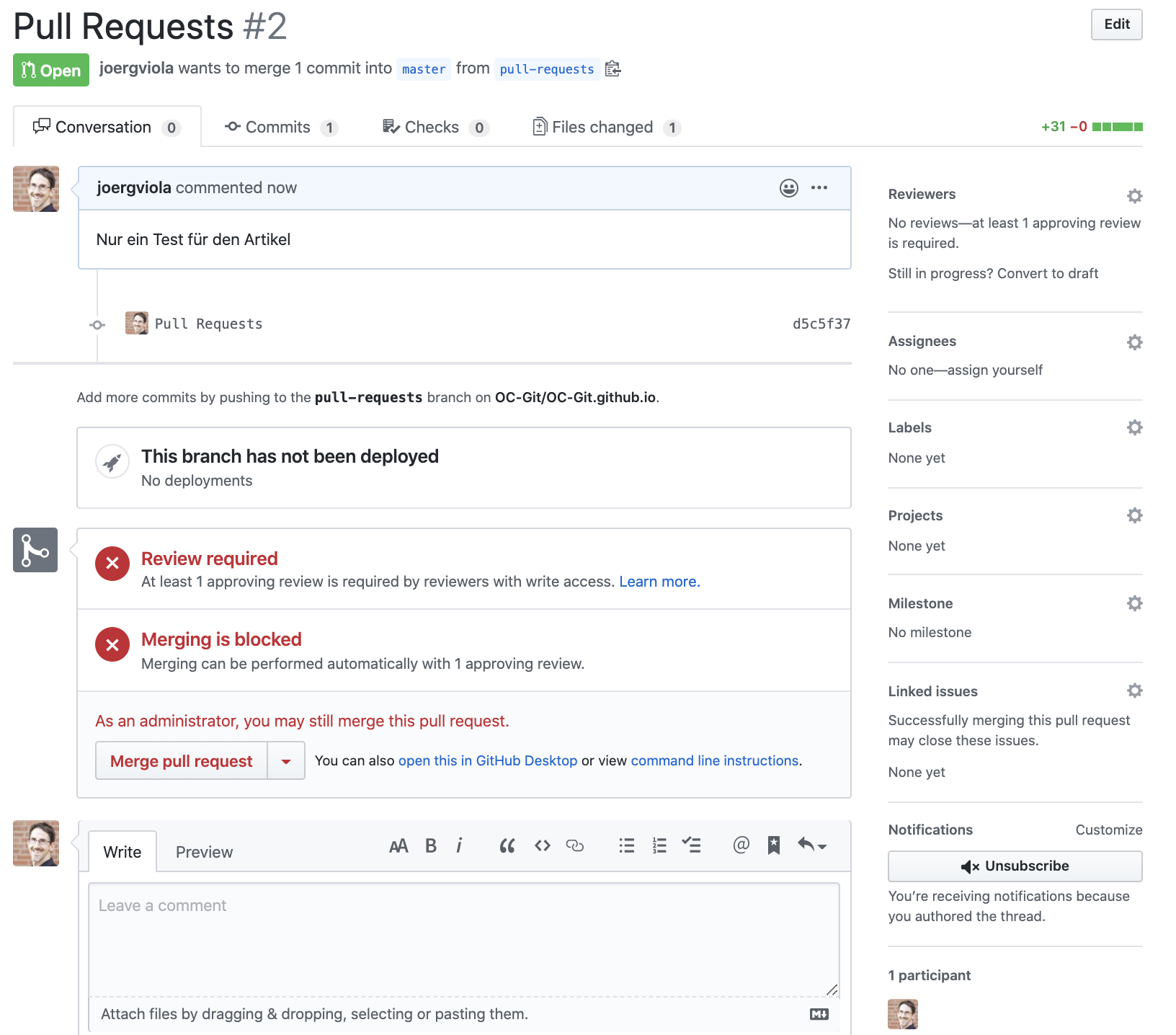 Github Pull Request angelegt